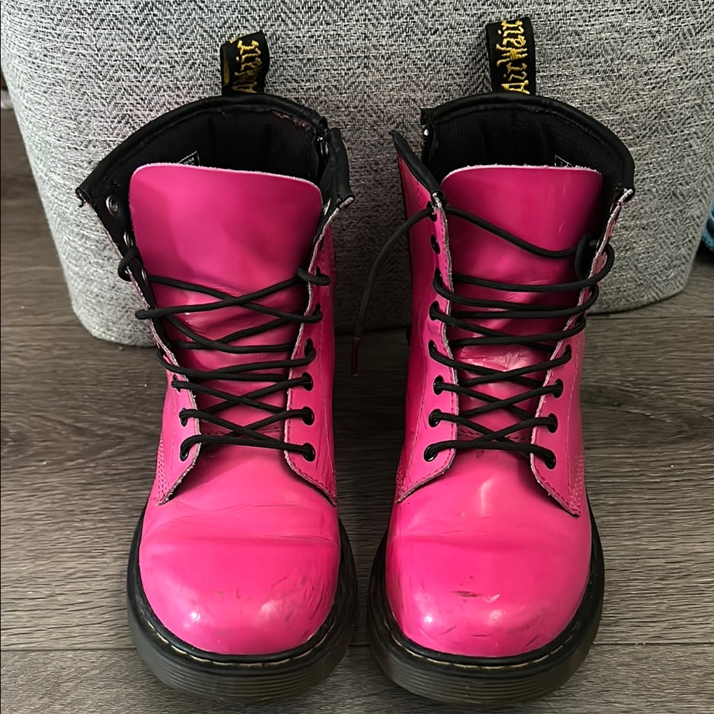Dr. Martens Pink Combat Boots with Black Laces